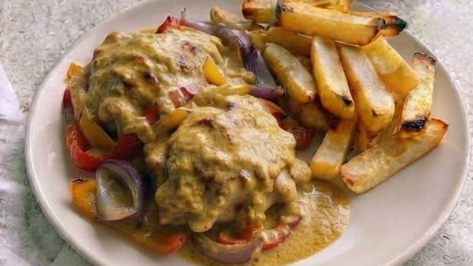 Chicken Korma Traybake with Chips