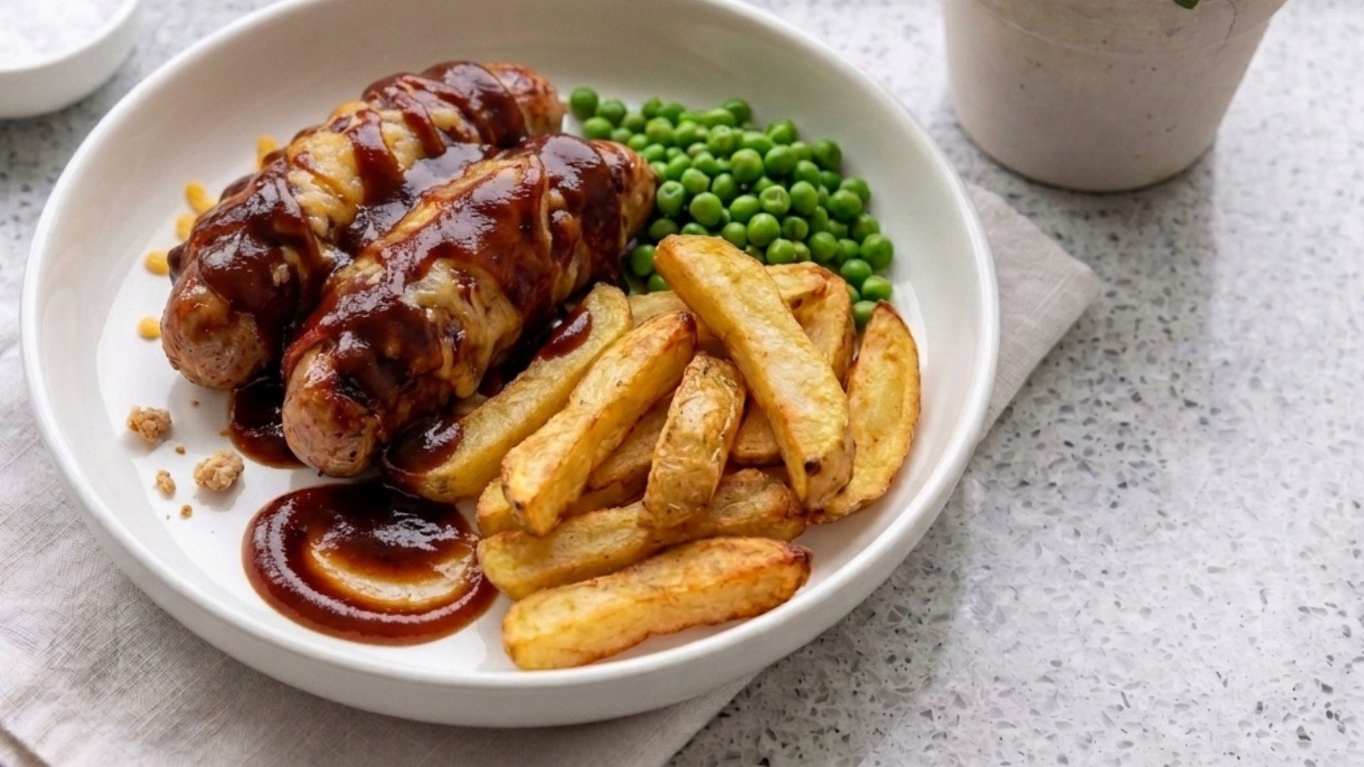 Hunters Sausages with Homemade Chips