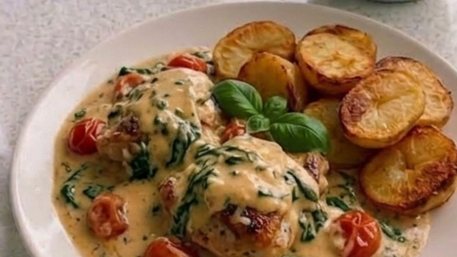 One-Pot Tuscan Chicken with Sliced Roast Potatoes