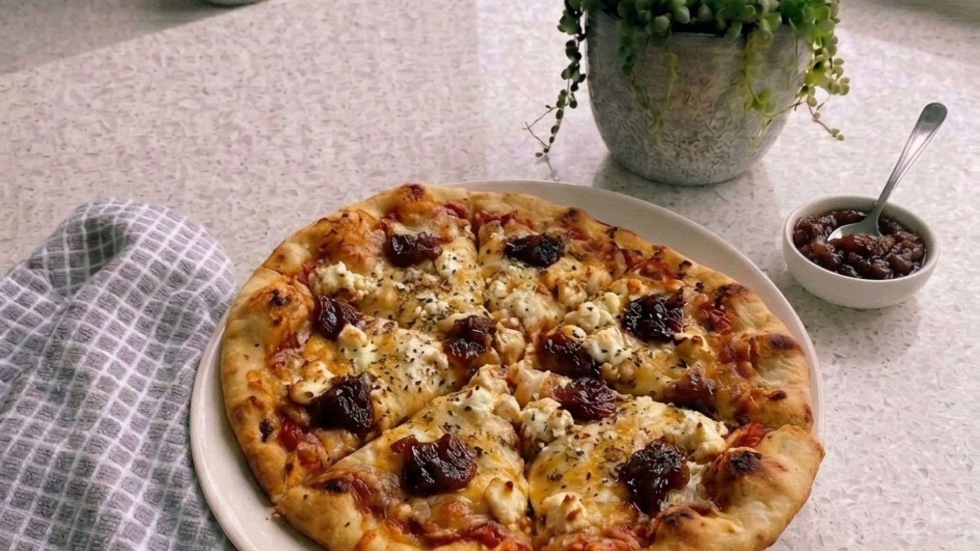 Onion Chutney & Goats Cheese Naan Pizzas