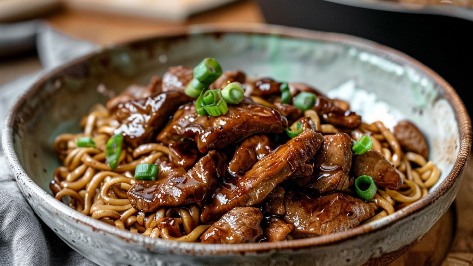 Sticky Pork with Noodles
